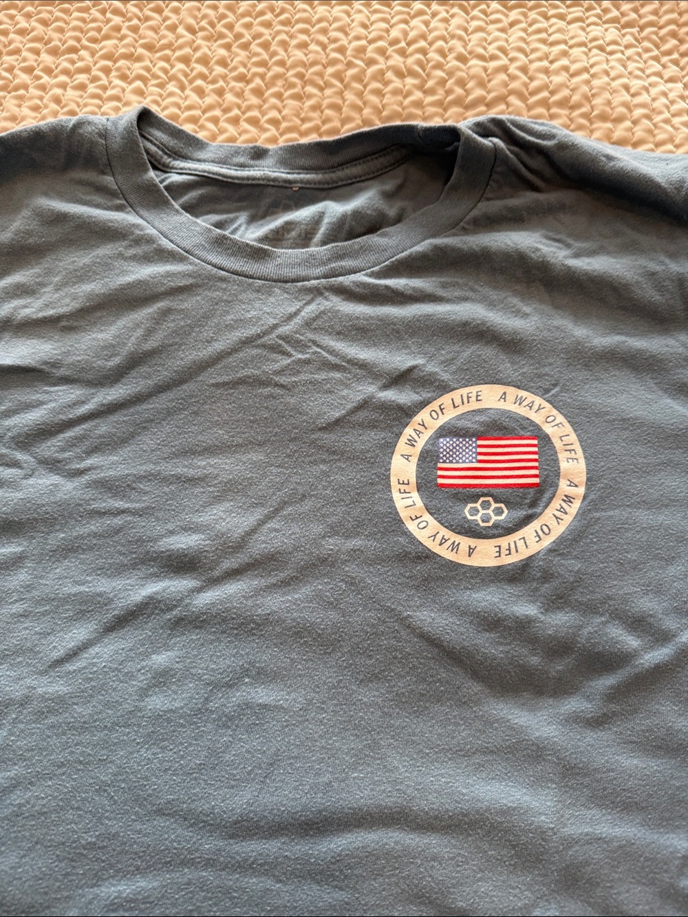 Classic Crewneck Short Sleeve Tee with Flag Emblem - Blue